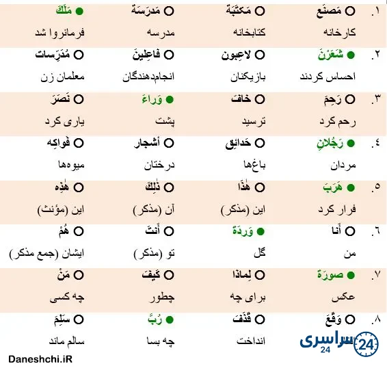 عربی 8 درس 1 تمرین 10