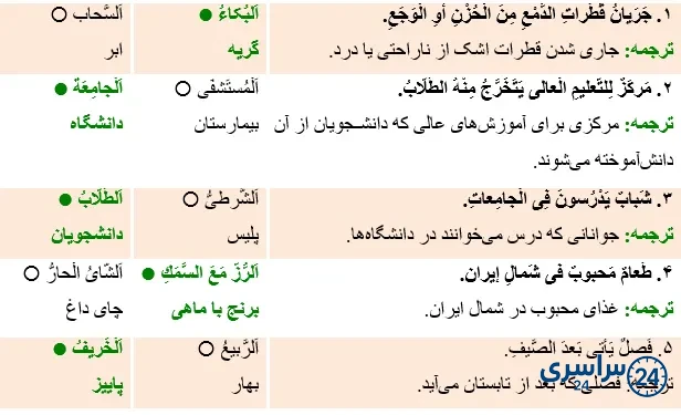 جواب تمرین صفحه 132 عربی نهم