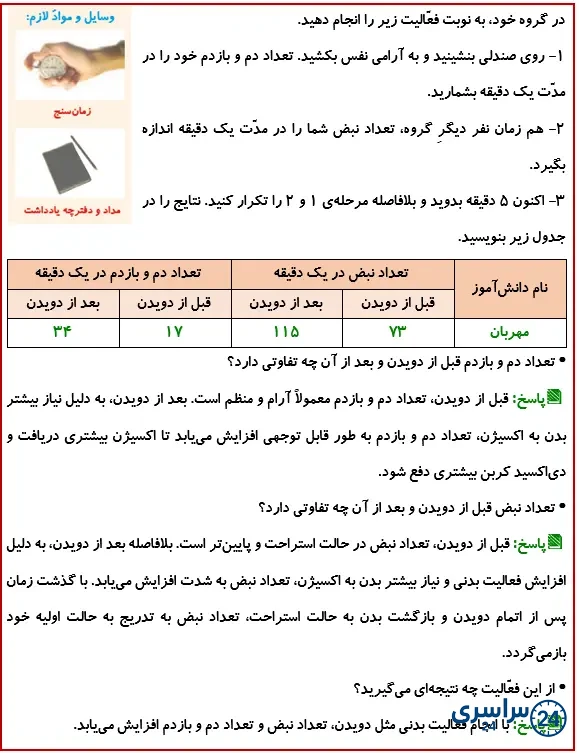 جواب فعالیت صفحه 89 درس دهم علوم 4