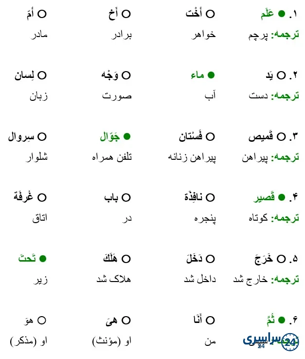 جواب تمرین صفحه 81 درس پنجم عربی هفتم