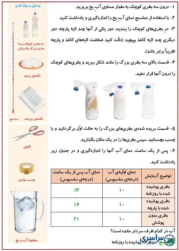 جواب فعالیت صفحه44 درس 5 علوم چهارم