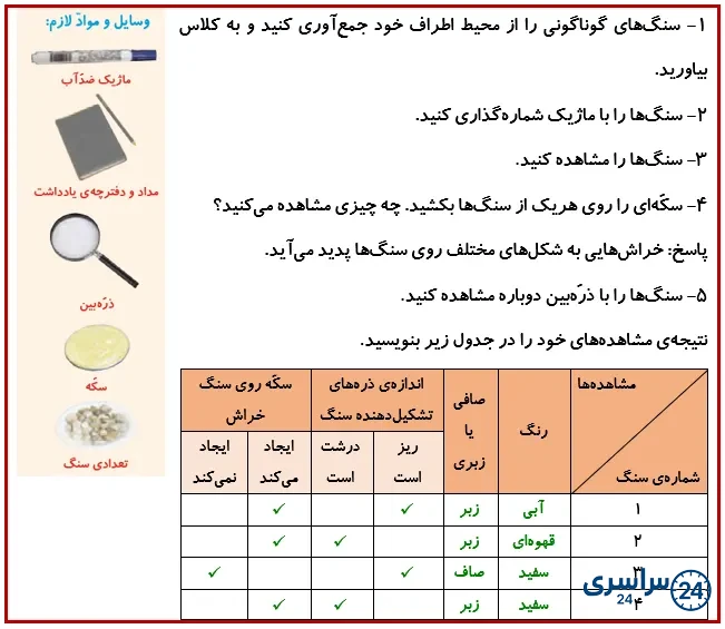 جواب فعالیت صفحه 49 درس ششم علوم 4