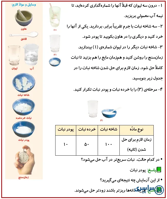 جواب فعالیت صفحه 10 درس دوم علوم چهارم