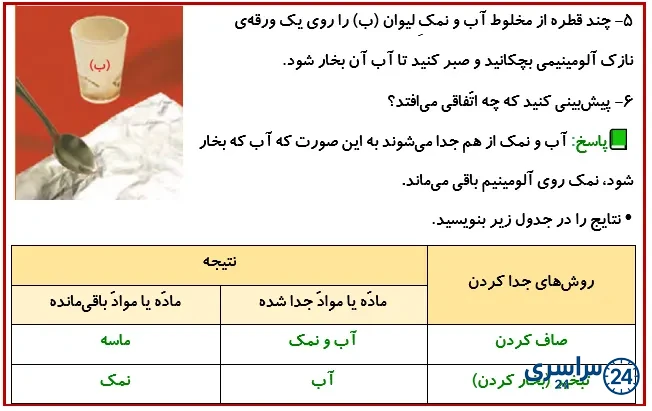 جواب فعالیت صفحه 12 درس دوم علوم چهارم