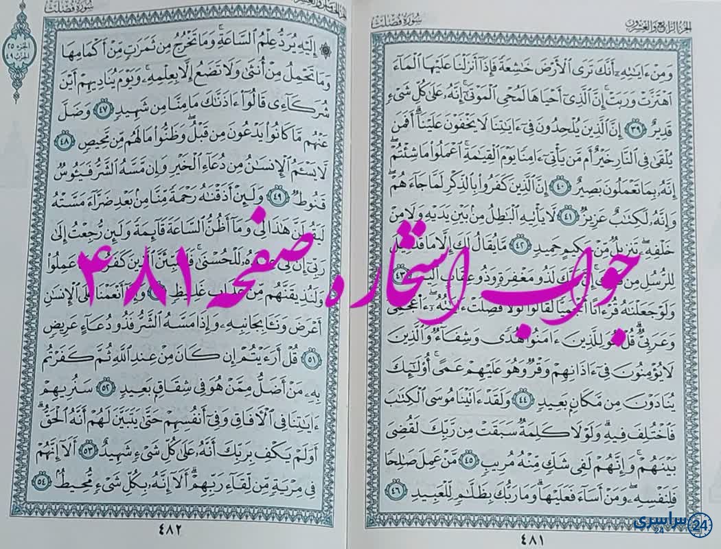 نتیجه استخاره ص 481 قران