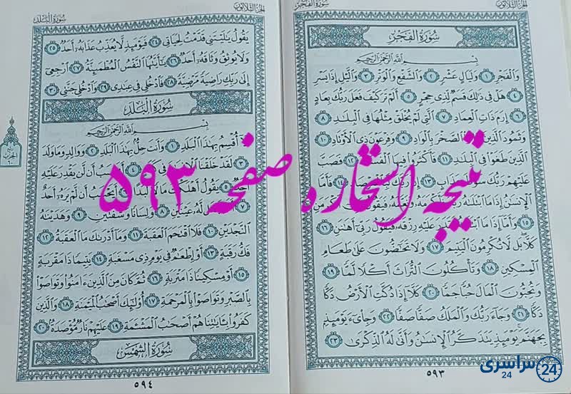 پاسخ استخاره ص 593 قران