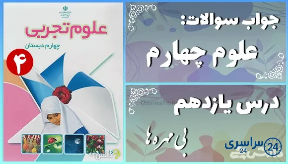 پاسخ سوالات درس یازدهم علوم چهارم بی مهره ها