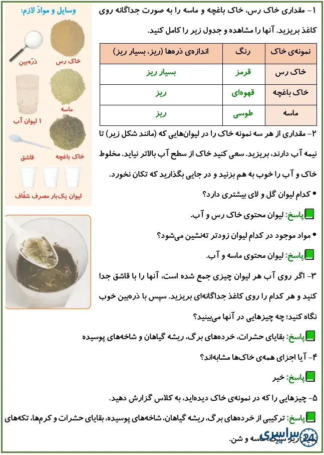 جواب فعالیت صفحه 84 علوم پنجم