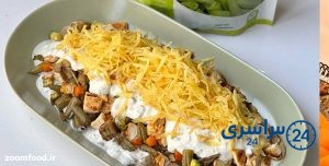 مواد لازم برای تهیه سالاد قفقازی با مرغ و قارچ