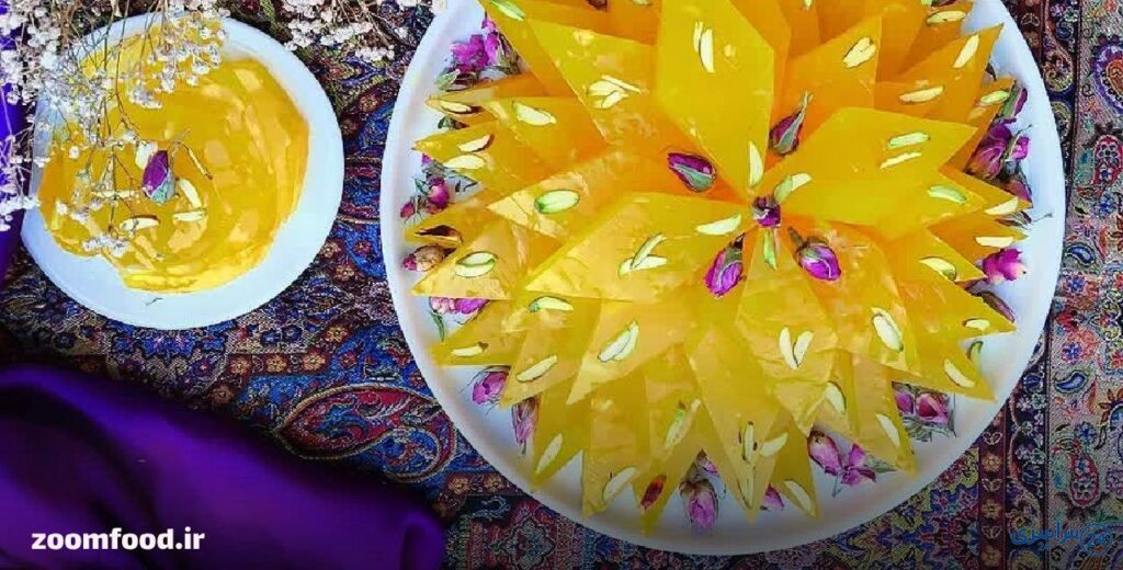 طرز تهیه مسقطی زعفرانی با نشاسته ذرت