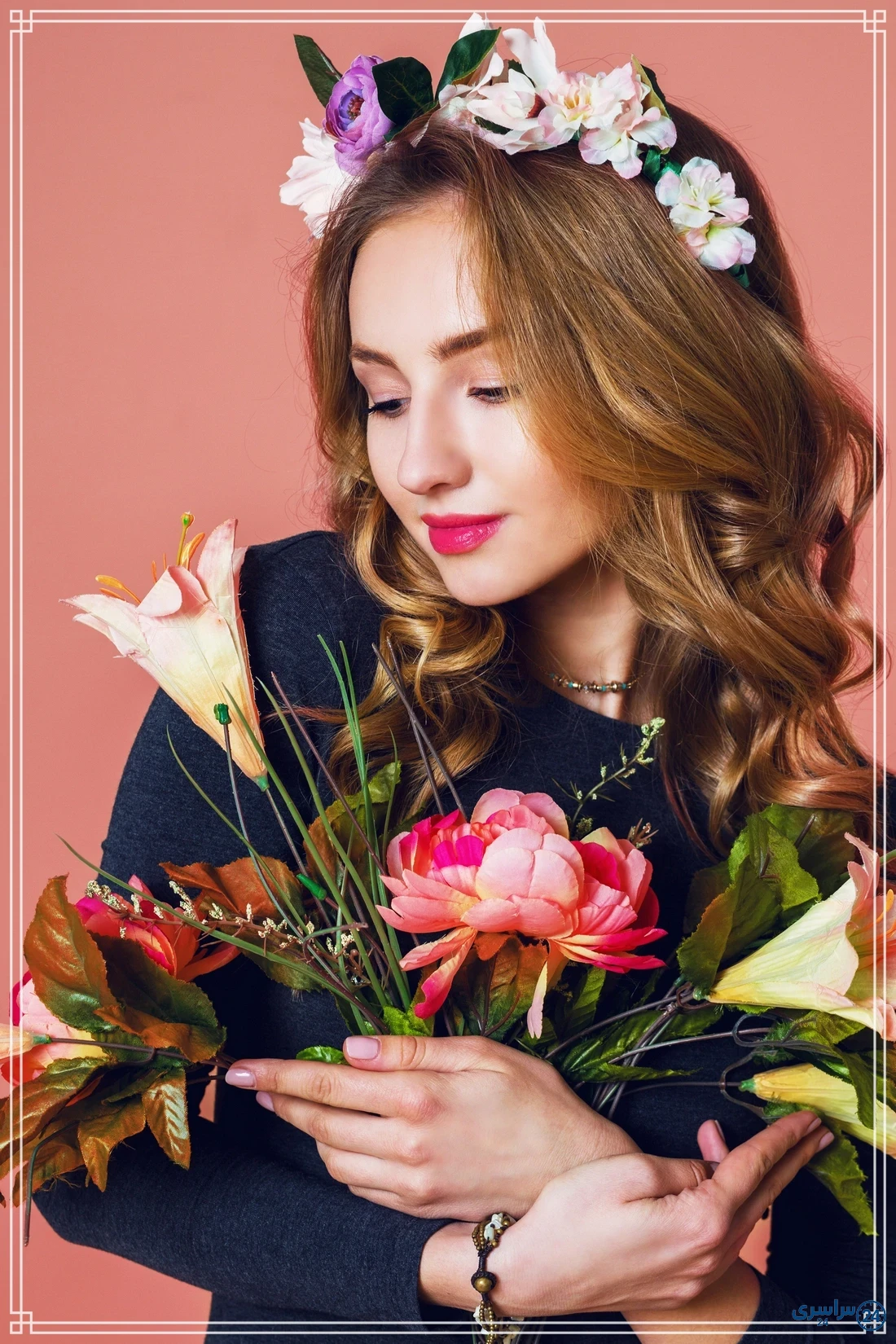 ایده ژست عکس با دسته گل