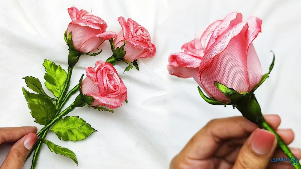 عکس آموزش گل با روبان